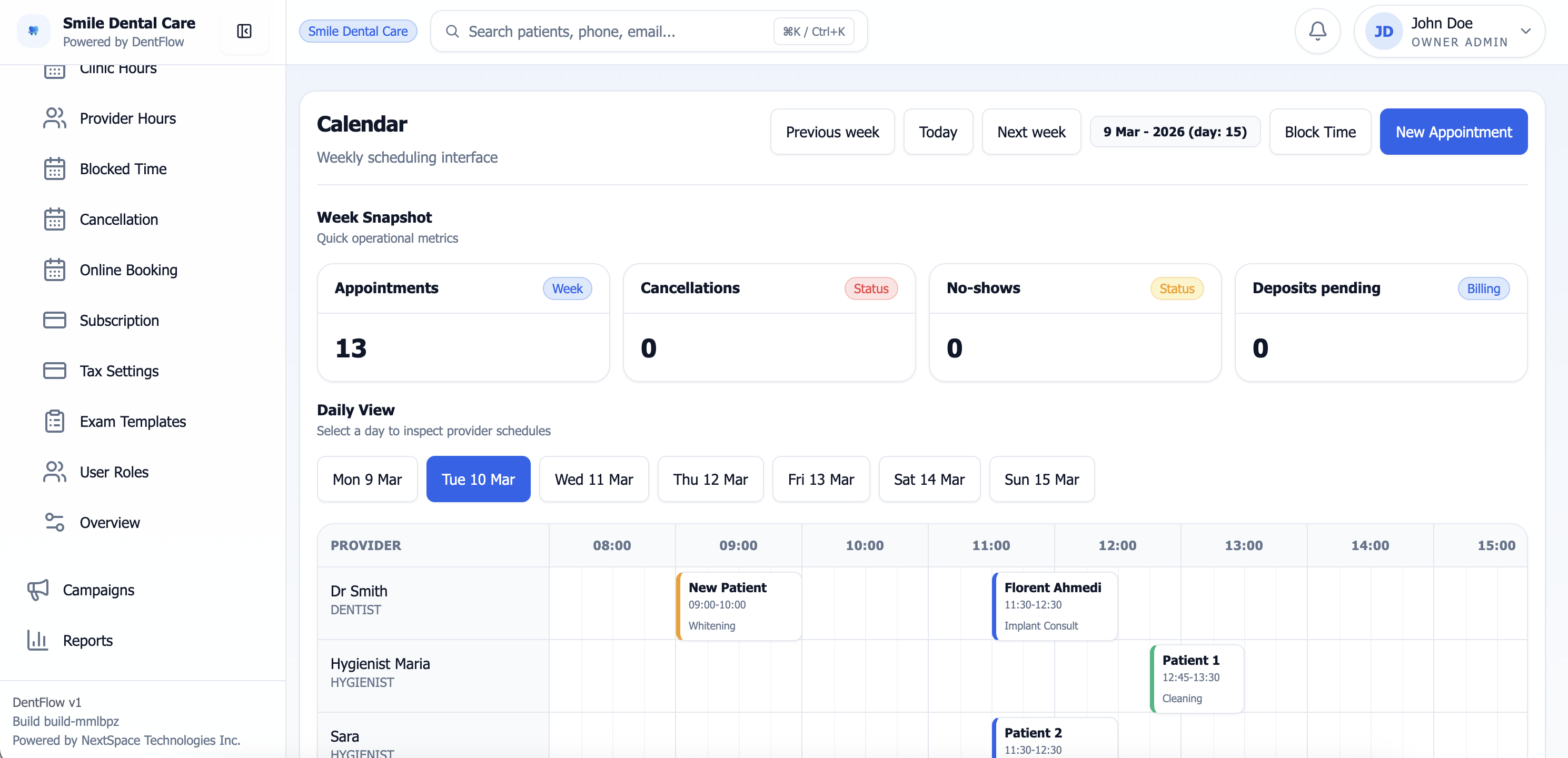 Dentivo scheduling calendar